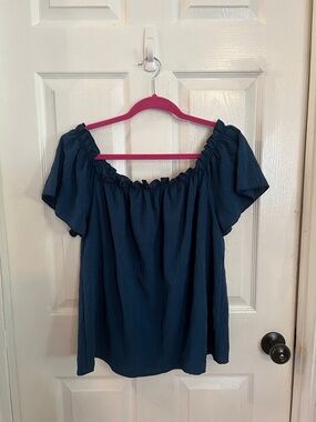 SHEIN Navy Off-Shoulder Peasant Blouse